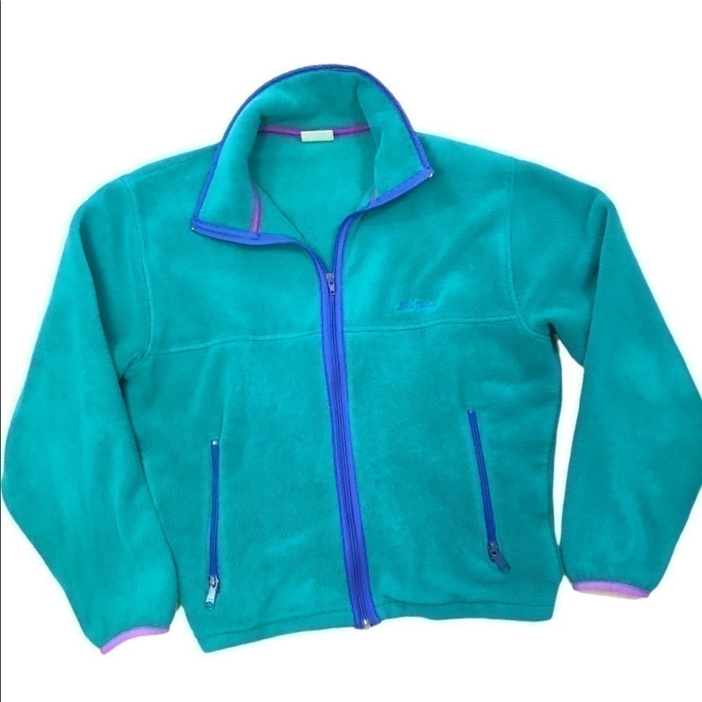 Vintage LL Bean Fleece Zip Front Jacket Signature Logo Pockets Women Medium